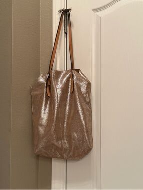 Miss Albright Metallic Bronze Leather Tote Bag Champagne Gold Shoulder Purse